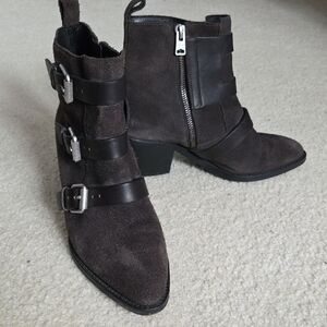 All Saints Dark Brown Ankle Boots with Buckle Detail